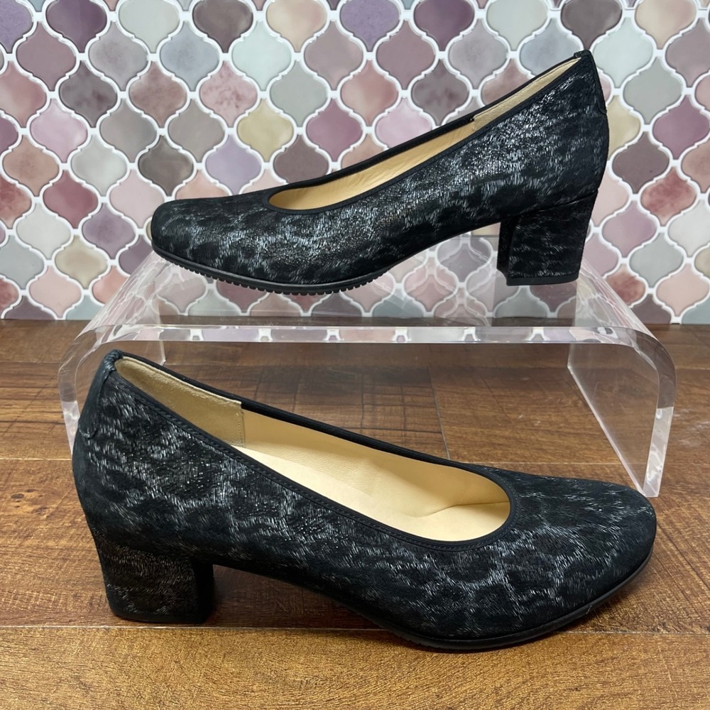Hassia Paris‎ H Black/Silver Leopard/Animal Print Nubuck Suede Comfort Pump 7UK